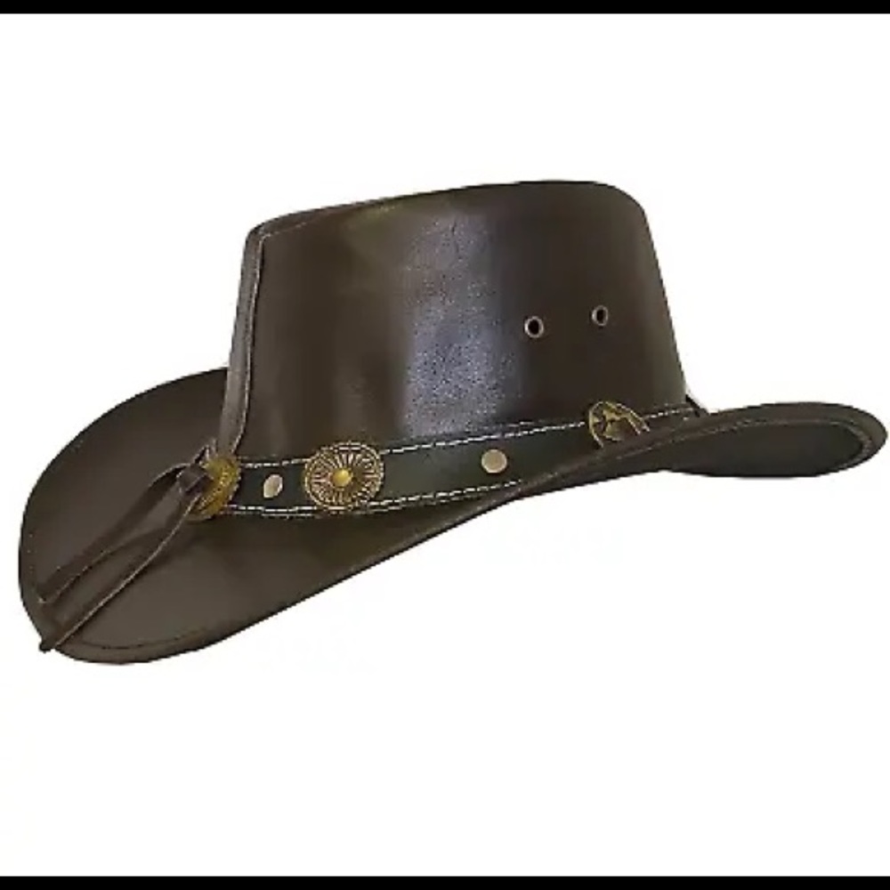 Men's Brown Genuine Leather Cowboy Western Hat